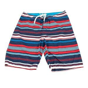 Old Navy Vertical Striped Drawstring Swim Board Shorts Size Large Mens Blue Red